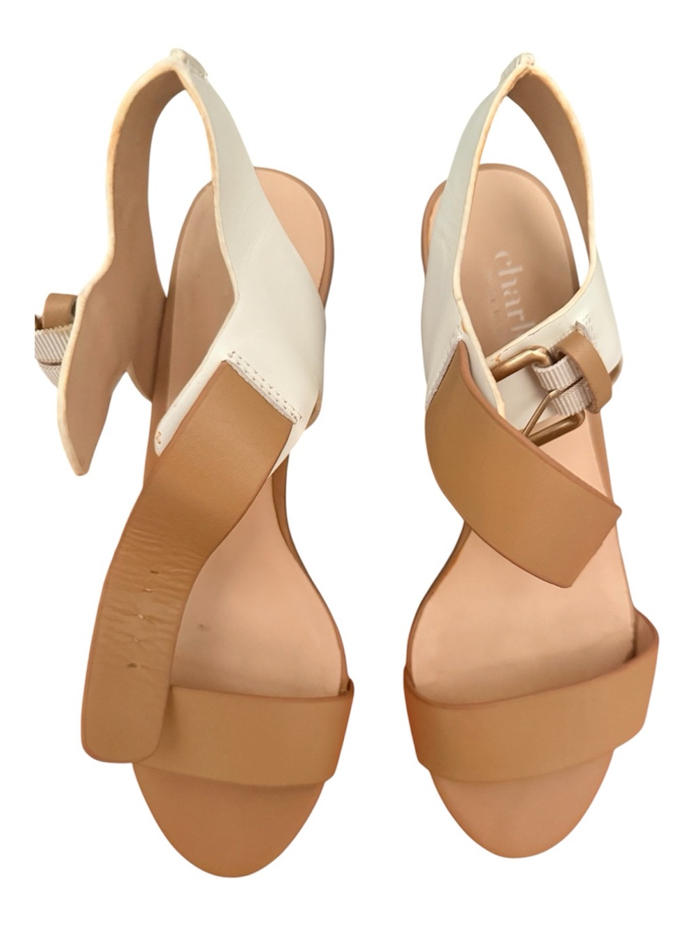 Charles David Two-Tone Tan & Cream Slingback Sandals